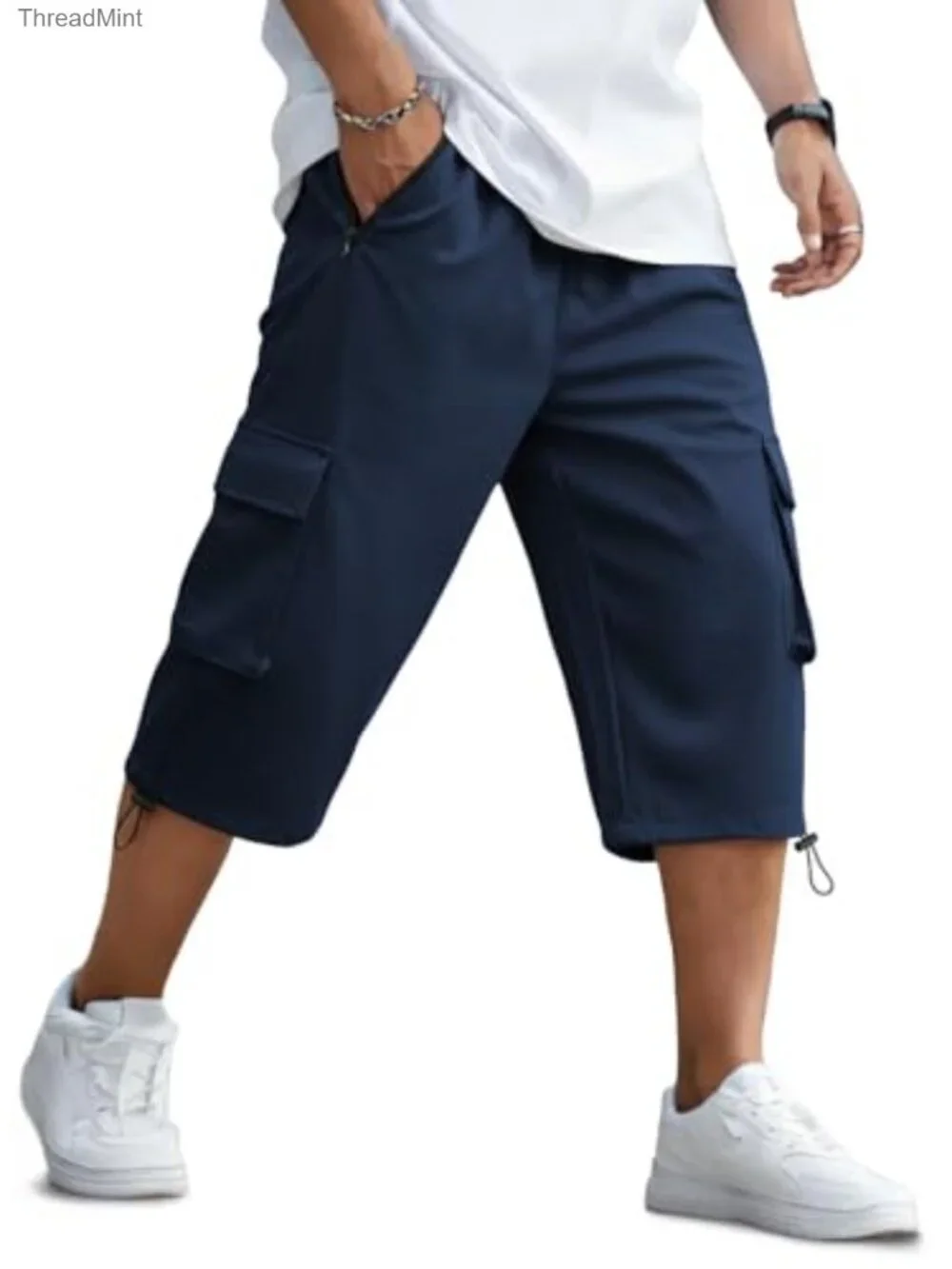 Men's 3/4 Length Cargo Shorts with Zipper Pockets